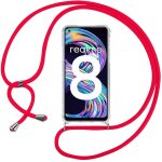 Coque pour realme 8 silicone transparent coin renforc� avec collier cordon rouge - e. f. connection