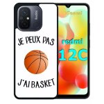 Coque pour redmi 12c - je peux pas j ai basket fond blanc - silicone - noir