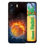 Coque pour redmi 13c 4g - ballon de basket eau et feu - silicone - noir