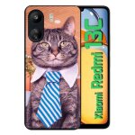 Coque pour redmi 13c 4g - chat cravate - silicone - noir
