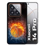 Coque pour redmi 14 pro - ballon de basket eau et feu - silicone - noir