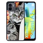 Coque pour redmi a1 - chat tigr� gris yeux vert - silicone - noir