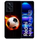 Coque pour redmi note 12 pro 5g - ballon de foot en feu - silicone - noir