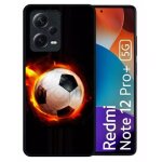 Coque pour redmi note 12 pro + - ballon de foot en feu - silicone - noir