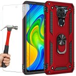Coque redmi note 9 (6, 53'') + verre trempe anneau support bordure renforcee silicone anti choc rouge ...