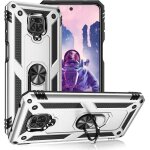 Coque redmi note 9pro (6, 67'') anneau support metal plaque metallique au dos protection renforcee argente ...