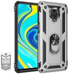 Coque redmi note 9s (6, 67'') avec anneau support bordure renforcee silicone anti choc argente