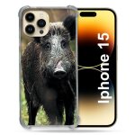 Coque renforc�e pour iphone 15 (6. 1) chasse sanglier bois