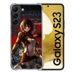Coque renforc�e en verre tremp� pour samsung galaxy s23 manga attaque titans mikasa