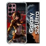 Coque renforc�e en verre tremp� pour samsung galaxy s23 ultra manga attaque titans mikasa
