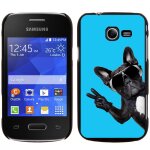 Coque rigide noire galaxy pocket 2 avec impression motif chien a lunette sur fond bleu