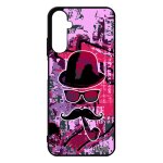 Coque rigide samsung a05s silicone monsieur moustache noir graf motif pipe lunette rose vintage case ...
