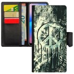 Coque s10 plus portefeuille peace and love paix et amour noir & design pochette tatouage symbole hippie ...