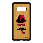 Coque s10e bois naturel veritable silicone monsieur moustache vintage femme antichoc homme chapeau melon ...