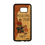 Coque s7 edge bois veritable silicone humour j'peux pas j'suis papy jpeux bumper je noir cadeau fete ...