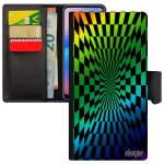 Coque s9 cuir illusion d'optique telephone vert cover art visuel multicolore carreaux flip case 4g effet ...