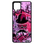 Coque samsung a12 silicone monsieur moustache chapeau melon rose fille street art portable case rigide ...