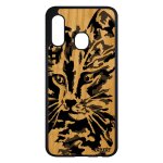 Coque pour samsung a20e bois veritable silicone chat etui portable smartphone mignon gris design felin ...