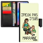 Coque samsung a21s cuir porte cartes j'peux pas j'suis marraine drole smartphone jpeux pochette texte ...