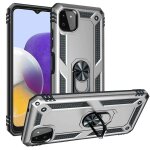 Coque samsung a22 5g (6, 6') argente avec anneau support metal plaque metallique au dos haute qualite ...