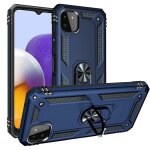 Coque samsung a22 5g (6, 6') bleu marine anneau support metal bordure silicone protection renforcee