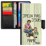 Coque samsung a31 portefeuille j'peux pas j'suis mamie mamy humoristique grand mere etui noir je gris ...