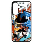 Coque pour samsung a56 5g silicone monsieur moustache metal peinture orange chapeau melon noir homme ...