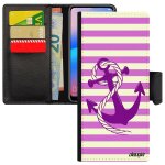 Coque samsung a73 portefeuille ancre chaine fantaisie housse de bateau marinire rose femme ligne marin ...