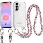 Coque pour samsung galasy a37 5g, bumper antichoc transparent avec cordon rose - e. f. connection
