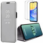 Coque pour samsung galaxy a15 4g / 5g, argent�, flip cover clear view avec stand fonction, effet miroir ...