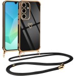Coque pour samsung galaxy a16 5g avec cordon de collier, galvanis etui housse avec motif coeur d'amour, ...