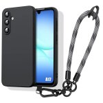 Coque pour samsung galaxy a17 5g / 4g, silicone liquide anti - rayures noir avec dragonne amovible gris ...