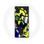 Coque samsung galaxy a21s valentino rossi pilote de vitesse casque bleu jaune