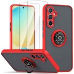 Coque samsung galaxy a26 5g rouge - hybrid pc + tpu avec bague support + 2x vitres verre tremp 9h, anti ...