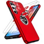 Coque samsung galaxy a35 (5g) - hybride pc / tpu antichoc rouge + anneau rotatif magntique 360 support ...