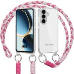 Coque pour samsung galaxy a36 5g, rigide antichoc transparent slim avec cordon blanc rose - e. f. connection ...