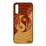 Coque samsung galaxy a50 bois naturel veritable silicone yin et yang noir marron rond housse yoga telephone ...