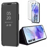 Coque pour samsung galaxy a55 5g, flip cover 360 antichoc avec stand fonction, effet chrom� mirror, noir ...