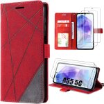 Coque pour samsung galaxy a55 5g, rouge, style lin�aire en cuir pu avec porte - cartes et fonction de ...