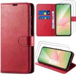 Coque pour samsung galaxy a56 5g avec 2 verres trempés, protection rabat effet cuir antichoc rouge - ... Coque pour samsung galaxy a56 5g avec 2 verres trempés, protection rabat effet cuir antichoc rouge - ...