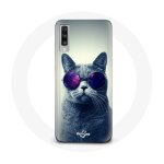 Coque samsung galaxy a70 chat avec lunettes violettes
