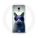 Coque pour samsung galaxy a8 2018 chat lunettes violettes style