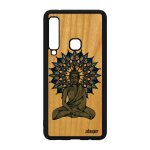 Coque pour samsung galaxy a9 2018 bois silicone bouddha d'or rosace chine design