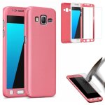Coque samsung galaxy j7 core integrale full rose + 1 film en verre tr�mpe