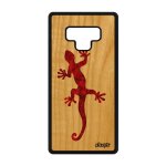 Coque samsung galaxy note 9 en bois et silicone salamandre etui case rouge motif
