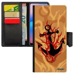 Coque samsung galaxy note 9 cuir rabat portefeuille ancre smartphone feu old school capitaine de bateau ...