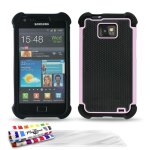 Coque samsung galaxy s2 - rose sport resistante silicone rigide (tpu) + 3 films