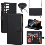 Coque samsung galaxy s22 ultra 5g avec cordon, collier flip portefeuille etui en cuir, [9 porte cartes][double ...
