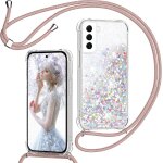 Coque pour samsung galaxy s23 5g avec cordon, paillette liquide etui pour t�l�phone avec lani�re, transparent ...