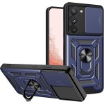 Coque samsung galaxy s23 plus 5g - etui antichoc tpu + pc bleu, couvercle lentille coulissant, anneau ...